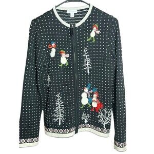 Charter Club Sweater Women’s Small Black Winter‎ Embroidered Embellished Snowman